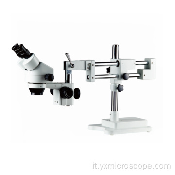 Microscopio stereo zoom a doppio supporto per boom